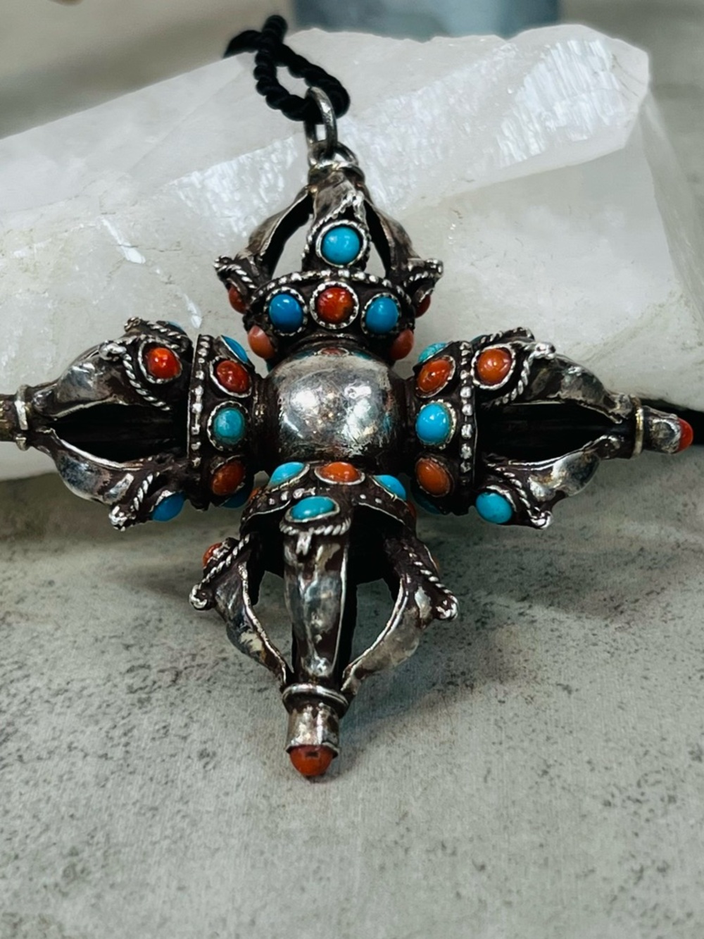 Vintage Vishwa Vajra Locket Sterling Silver with Gemstone Pendant - Picture 4 of 15